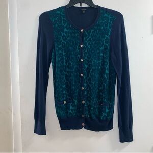 Ann Taylor Teal‎ and Navy Sz LT Leopard Cardigan
